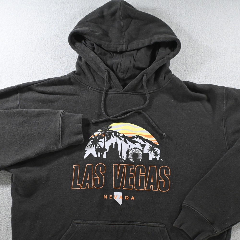 Delta Fleece Mens Las Vegas Nevada Graphic Hoodie Size L Black Skyline